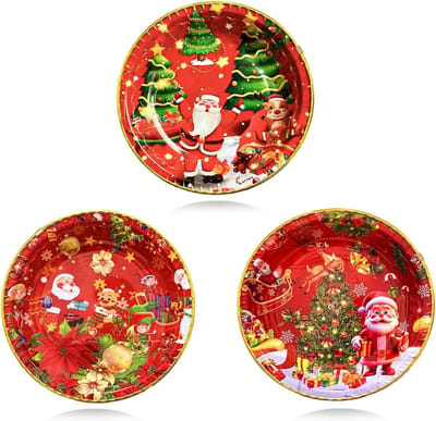 Set van 3 Kerstborden van 22 cm, Herbruikbare Snackborden, Decoratieve Borden voor Sinterklaas en Advent, Tafeldecoratie met Kerstmotieven