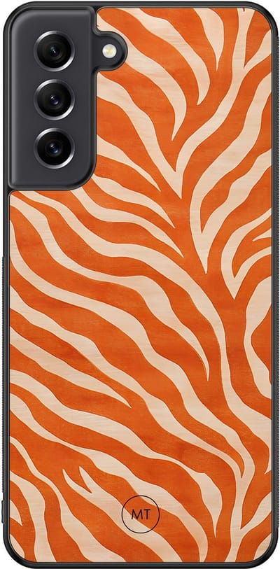Hoesje geschikt voor Samsung Galaxy S21 FE - Zebra oranje - TPU Hard Case Backcover - Oranje - Mooie Telefoonhoesjes