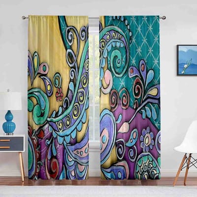 Kleurrijke Bladeren Bloemen Bloemenpatroon Tule Gordijnen voor Woonkamer Transparant Voile Gordijn Slaapkamer Keuken Raam Gordijnen Jaloezieën 1 PCS W100XH250cm&Grommet Top