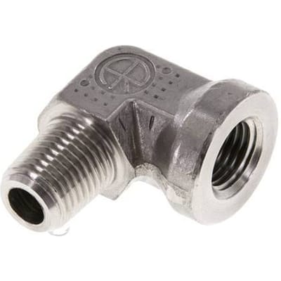 1/4'' NPT x 1/4'' NPT M/F RVS L-Fitting 90graden 275 Bar - Hydrauliek - FL2E-MF-S-014N