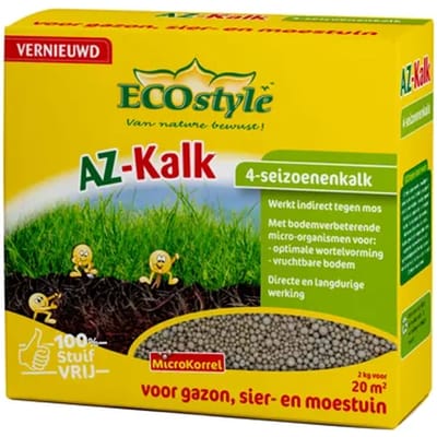 ECOstyle AZ Kalk - Micro Korrel – Voor Gazon, Sier- en Moestuin - Corrigeert Zuurgraad direct en langdurig - werkt tegen Mos - CO2-Neutraal – 30 M² - 2 KG