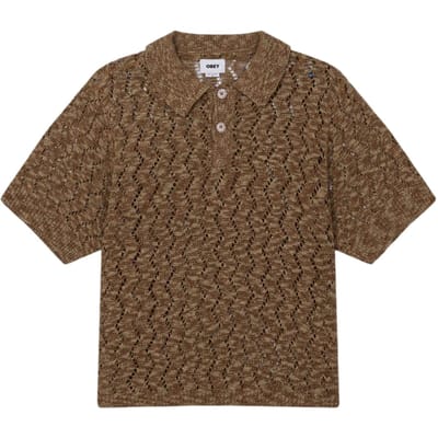 Obey Andre polo trui haak korte mouwen met kraag - toffee bruin