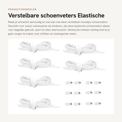 Dailygoods- Schoenveters Elastisch - 6 Paar - Metalen Sluiting - Verstelbaar - Antislip - Wasbaar en Herbruikbaar - Elastische Veters