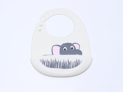Silicone Slabbetje Wit met Opvangrand en Vrolijke Dierenprint - Slabbetje Baby - Slabbertjes Baby