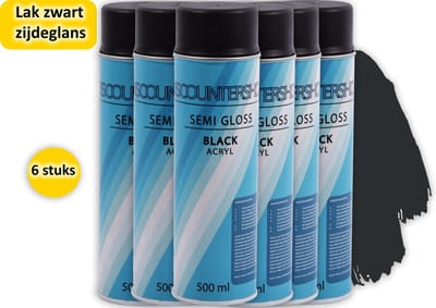 Ultieme Set: 6 stuks Premium Zijdeglans Lak Zwart - Sneldrogend, Uitstekende Dekking en Hechting - Bestand tegen Benzine, Chemicaliën en UV-Straling