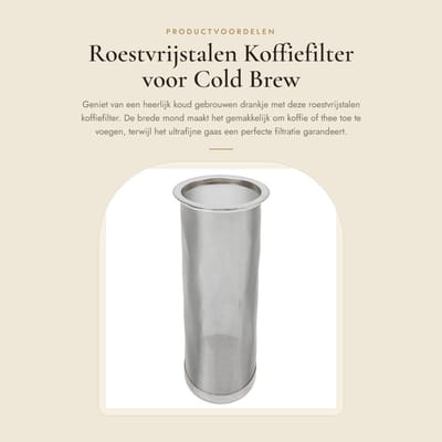 Dailygoods- Koffiefilter Roestvrij staal 304 - Cold Brew Maker - Koffiefilterhouder - Vaatwasmachinebestendig - Heavy-duty filter - Ultrafijn gaas (8 x 21 cm)