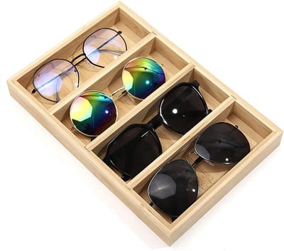 Glazen standaard - Brillen organizer - Sieraden opbergen - Houten basis - Medium formaat - Natuurlijk