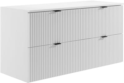 Vente-unique Geribbeld hagend wastafelmeubel met plank - Mat wit - 120 cm - ZEVINI