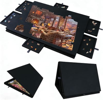 Puzzelbord met Laden - Kanteltafel Opberger - Puzzel Hobby - Opvouwbaar Ontwerp - 77 x 53.6 cm - Zwart