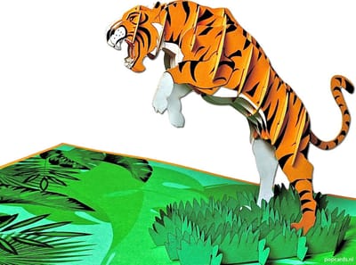 Popcards popupkaarten – Dierenkaart Springende Tijger Oerwoud Jungle Dierentuin pop-up kaart 3D wenskaart