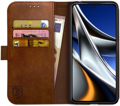 Rosso Element Book Case Wallet Hoesje Geschikt voor Xiaomi Poco X4 Pro | Portemonnee | 3 Pasjes | Magneetsluiting | Stand Functie | Bruin
