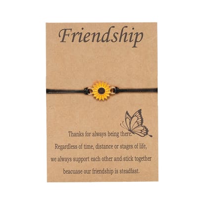 Bixorp Friends Vriendschapsarmbandje met Zonnebloem Zwart Bandje  - BFF Armband Meisjes - Best Friends Armband Vriendschap Cadeau voor Twee