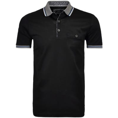 Ragman Polo Uni Contrast Detail Mercerized Cotton Zwart / male