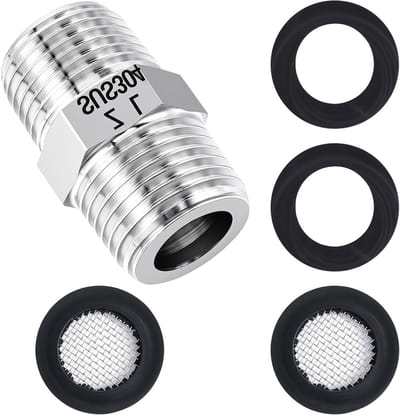 Verlengslang voor douche, 20 mm diameter, roestvrij staal, met dubbele aansluiting en 2 filterelementen voor optimale waterdoorstroming en eenvoudige installatie