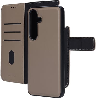 Mobiparts hoesje geschikt voor Samsung Galaxy S25 - Wallet 2-in-1 Boekhoesje - MagSafe - Echt Leder - Uitneembare Case - Sterke Magneet Sluiting - Contactloos betalen - Beige