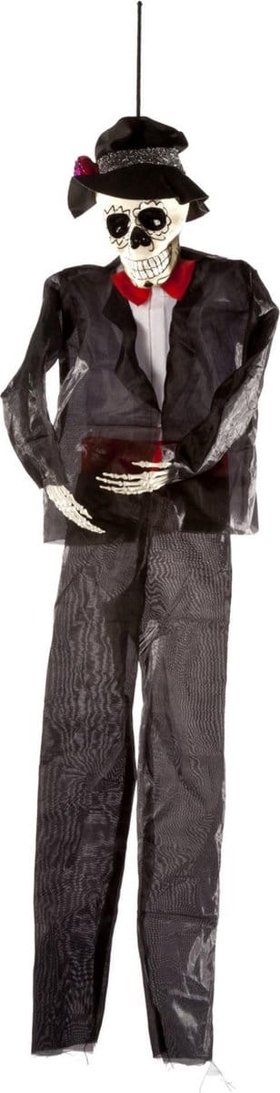 Horror decoratie hangend skelet Day of the dead heer 92 cm - Halloween thema versiering poppen