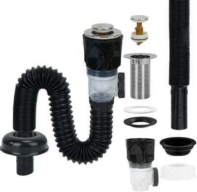 Afvoer Set voor Badkamer, Geurremmende Afvoerbuis, Pop-Up Afvoer met Uittrekbare Slang en Sifon, Verstelbaar van 230-800mm, Zwart, Duurzaam en Eenvoudig te Installeren