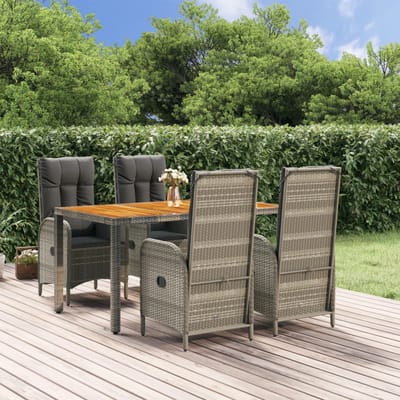 vidaXL - 5-delige - Tuinset - met - kussens - poly - rattan - grijs