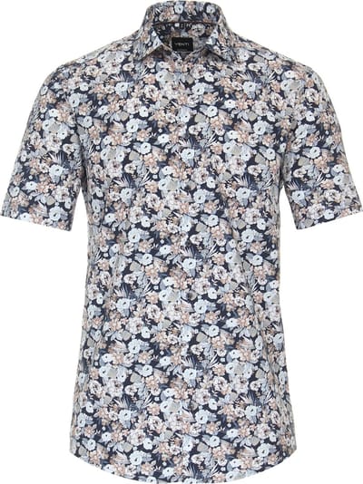 Blauw Overhemd Met Bloemmotief Korte Mouw Venti Modern Fit - L
