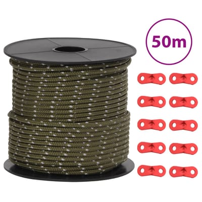 vidaXL - Tentscheerlijn - met - reflecterende - strips - en - spanners - 50 - m - 4 - mm