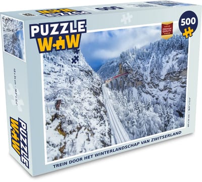 Puzzel Trein door het winterlandschap van Zwitserland - Legpuzzel - Puzzel 500 stukjes