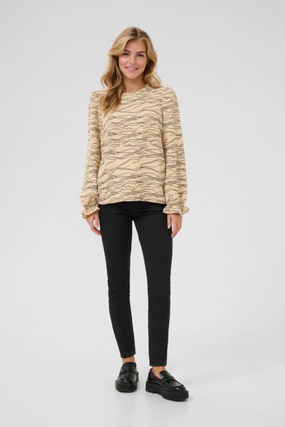 Blouse met lange mouwen Regular fit Nomad w. Black Deep graphic beige