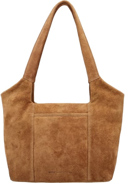 Hide & Stitches Brazos Schoudertas - 30 x 21 x 10,5 cm - Suede - Leer - Dames Tas - Leren Dames Tas - Camel