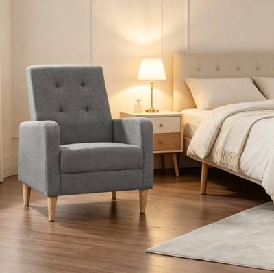 Fauteuil - Scandinavisch Design - Met Armleuningen En Gecapitonneerde Rugleuning - Voor Woonkamer En Slaapkamer - Linnen Donkergrijs