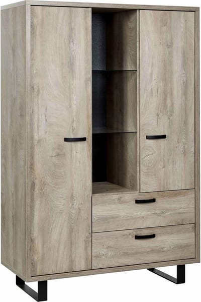 Opbergkast Bo Bolivia Eiken - Zwart - Breedte 120 cm - Hoogte 180 cm - Diepte 50 cm - Met lades - Met planken - Met openslaande deuren