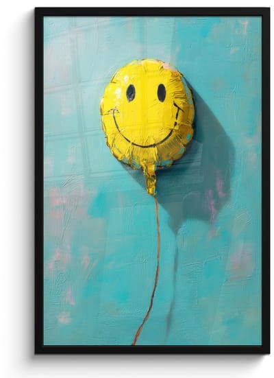Poster in lijst - Fotolijst 60x90 cm - Posters - Ballon - Geel - Smiley - Posterlijst zwart - Decoratie - Wanddecoratie woonkamer - Muurdecoratie slaapkamer