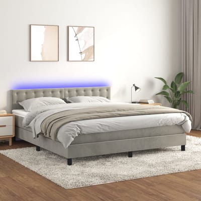 vidaXL - Boxspring - met - matras - en - LED - fluweel - lichtgrijs - 160x200 - cm