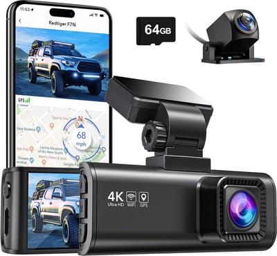 RedTiger F7N Dual Dashcam voor auto - 4K & 1080p - Voor en achter Camera - WiFi en Gps - 3,18 inch LCD met App - Sony Sensor - Nachtzicht - Parkeerbewaking - G Sensor - Loop opname