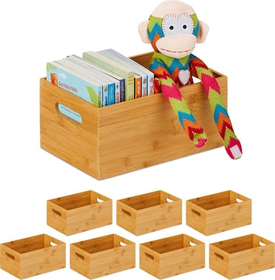 8x opbergbox bamboe - opbergdoos hout - houten opbergmand - opbergbak