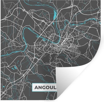 Muurstickers - Sticker Folie - Frankrijk - Stadskaart - Plattegrond - Kaart - Angoulême - 100x100 cm - Plakfolie - Muurstickers Kinderkamer - Zelfklevend Behang XXL - Zelfklevend behangpapier - Stickerfolie