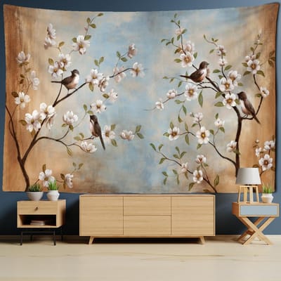 Bloem en Vogel Chinese Schilderkunst Wandtapijt Wandhanger Boheemse Stijl Tapiz Mandala Hekserij Huisdecoratie 200x150cm