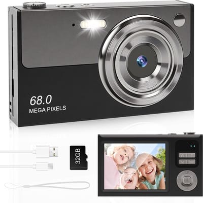 Digitale Camera - 68MP - Fototoestel - Compact Camera - Vlog Camera - Mini Camera - Autofocus - 16X Digitale Zoom - Anti-Shake - 32GB - Zwart Grijs