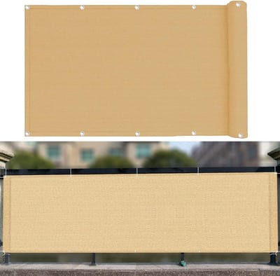 Inkijkbescherming 140 x 850 cm HDPE 90% uv-bescherming Balkonbekleding hekscherm met oogjes kabelbinders koord voor tuinhek balkon terras, Zand geel