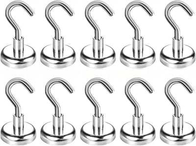 10 stuks Neodymium Magneethaken Extra Sterk, 25 mm Sterke Magneten met Haak, Kleine Magnetische Haken Houdt 19 kg (42 LB), Grote Ronde Magneten voor Koelkasten, Keukens en Opslag