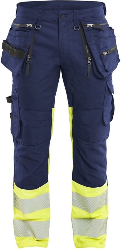 BLAKLADER HI VIS STRETCH 11301149 Hi Vis Reflecterend Werkbroek HEREN Veiligheidsbroek Marineblauw Geel - Stretch - Met Kniezak - Ademend
