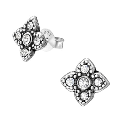 Aramat Jewels | Oorbellen | Zilveren Bloem Oorstekers - 9mm - Transparant Kristal | | | |9mm | Zilver | Kinderen, Volwassenen | Verkleurd niet