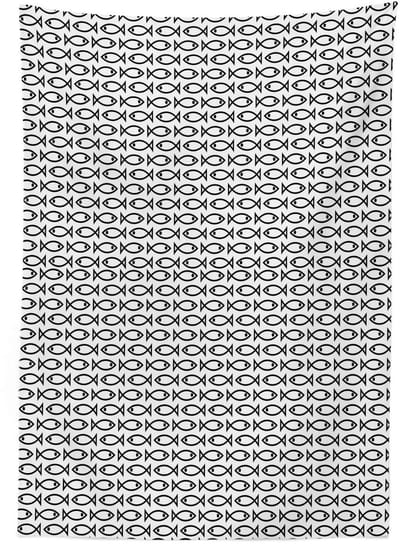 ABAKUHAUS – Tafelkleed Abstracte Vissen – 140x170 cm – Satijn Zwart-Wit