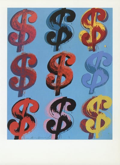 Andy Warhol - $9 (blauw) - Vintage dubbele kaarten - Set van 10 kaarten met eco-katoen enveloppen