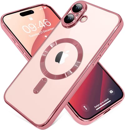 Telefoonhoesje Geschikt voor iPhone 16 Plus – Siliconen Hoes met Chroom – Compatibel met MagSafe – Geïntegreerde Camerabescherming – Rosé Goud – FuturiQ