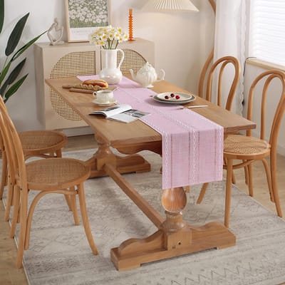 Tafelloper Modern - Boho Decoratie - Tafel Aankleden - Kreukvrij Katoen Linnen - 33x160 cm - Roze