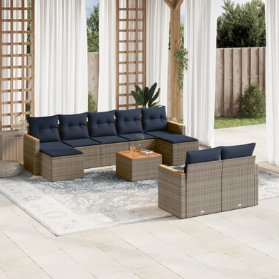 vidaXL - 10-delige - tuinbankset - met - kussens, - grijs - polyrotan