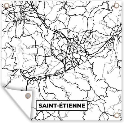 Tuin poster Saint-Étienne - Frankrijk - Kaart - Plattegrond - Stadskaart - Zwart wit - 200x200 cm - Tuindoek