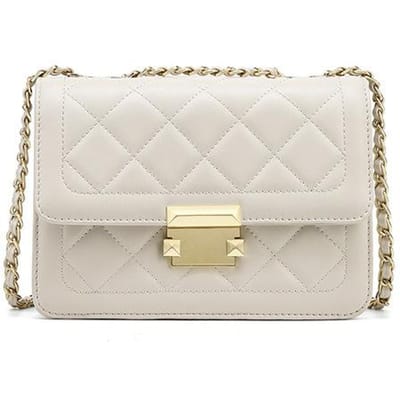 Nieuwe Trendy Veelzijdige Crossbody Tas voor Dames Diamanten Ketting Kleine Vierkante Tas Schoudertas Echt Lederen Tas Dames 19.5*7.5*14 white