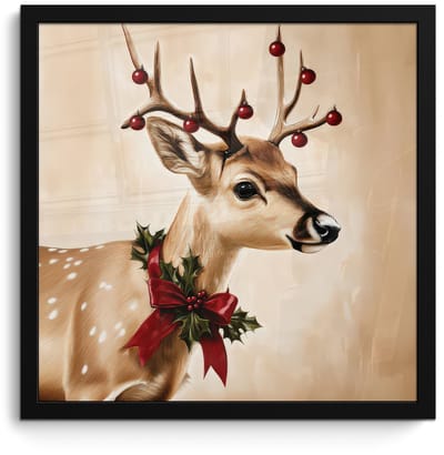 Poster in lijst - Fotolijst 40x40 cm - Posters - Gewei - Kerst - Rendier - Rood - Posterlijst zwart - Decoratie - Wanddecoratie woonkamer - Muurdecoratie slaapkamer - Kerstversiering - Kerstdecoratie voor binnen - Kerstmis
