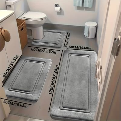 Set van 3 ultra-absorberende badmatten | Antislip polyester badmatten voor bad en douche - comfortabel en zacht - decoratieve vloermatten van Aijing - Grijs