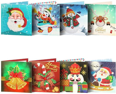 Rubye® Diamond Painting Kerstkaarten - Diamond Painting Volwassenen - Met Enveloppen – Kerst – 8 Stuks
